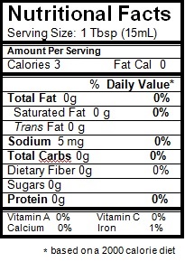 On Tap Oil & Vinegar wine vinegar nutritional info