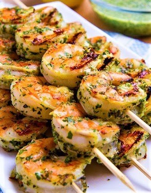 On Tap Oil & Vinegar Walnut Pesto Shrimp Skewers